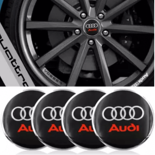 Audi felni matrica szett - fekete-piros ezüst szegéllyel 56 mm-es, 3D kivitel